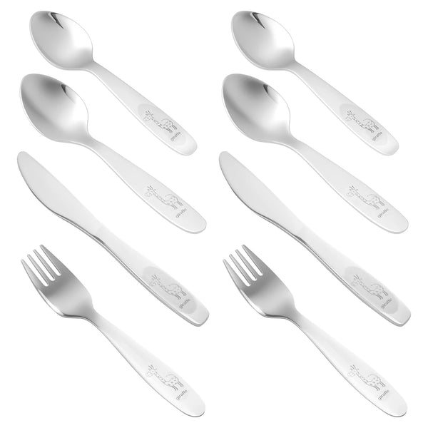 8-Piece Stainless Steel Kids Silverware Set – Safe, Drop-Resistant Utensils