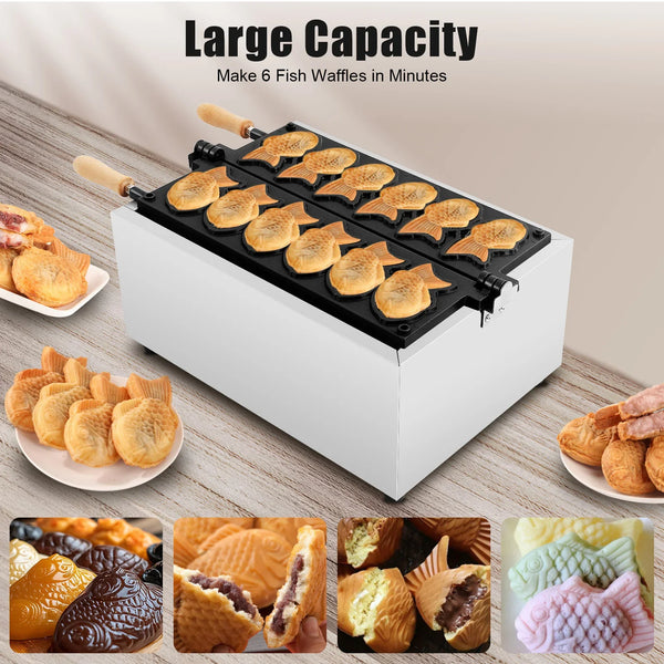 Fish-Shaped Waffle Maker – 6-Slot Non-Stick Stainless Steel