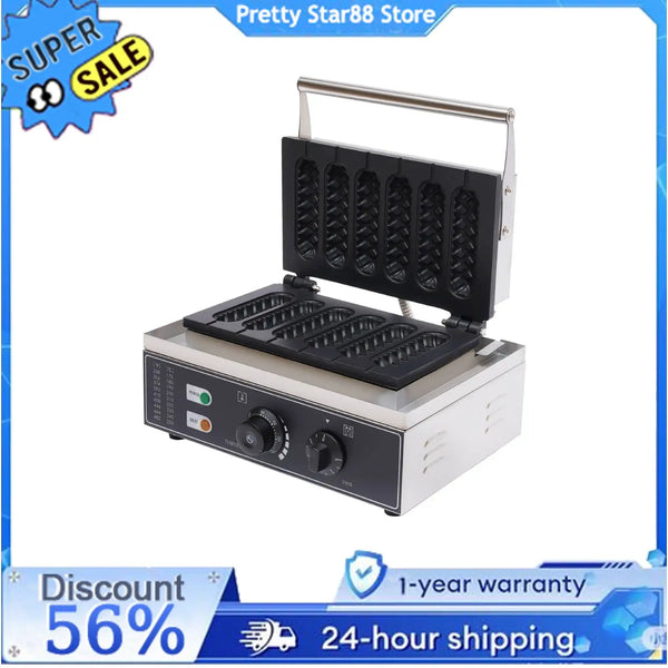 1500W Hot Dog & Waffle Maker – 6 Molds with Temp & Timer Control