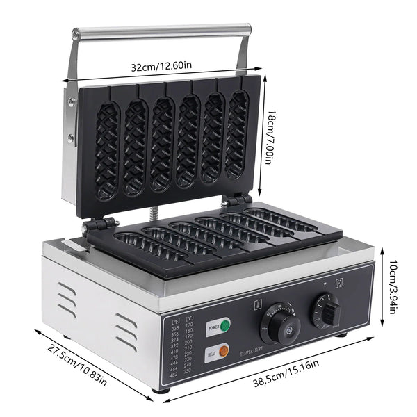 1500W Hot Dog & Waffle Maker – 6 Molds with Temp & Timer Control