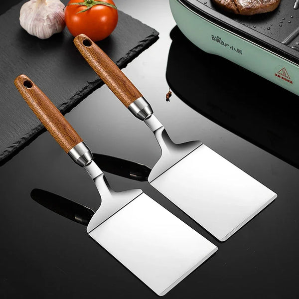 Stainless Steel Square Head Spatula – Wood Handle BBQ & Cooking Turner