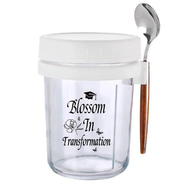 Oatmeal & Breakfast Glass Jar – 12oz Wide-Mouth Cup with Lid & Spoon