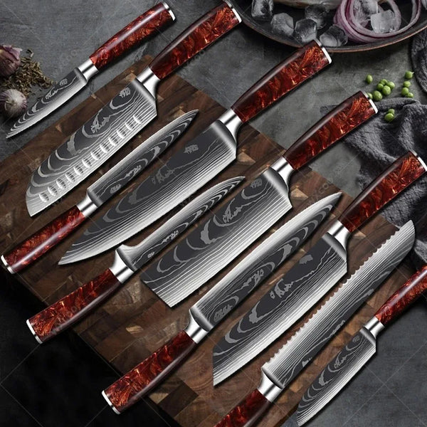 10-Piece Damascus Knife Set – Chef, Boning & Santoku Knives