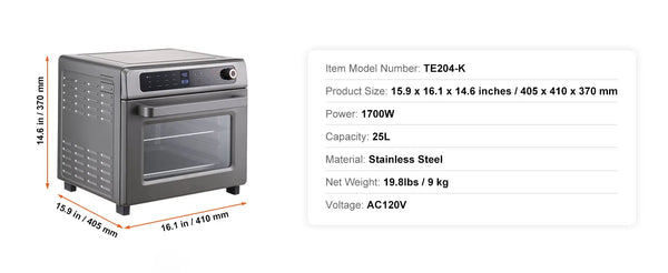 SucceBuy 25L Air Fryer Toaster Oven – 1700W Convection Countertop Combo