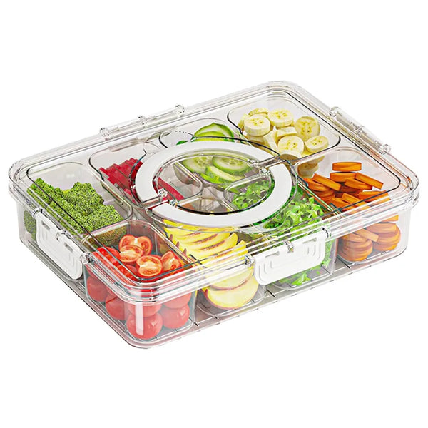 Divided Veggie & Snack Tray – Clear Lid with Handle