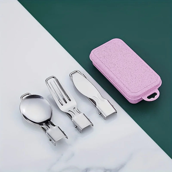 Portable Travel Cutlery Set – 304 Stainless Steel Foldable Knife, Fork & Spoon