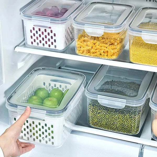 Double-Layer Sealed Food Storage Box – Transparent Fruit & Vegetable Container