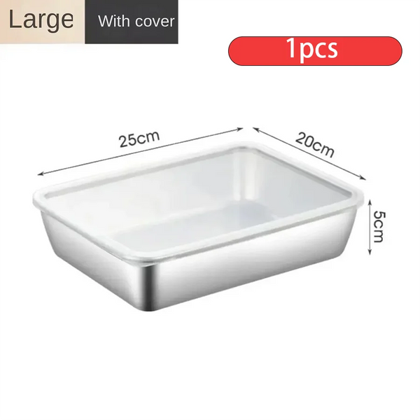 Thickened Stainless Steel Food Storage Pan – Rectangular with Lid