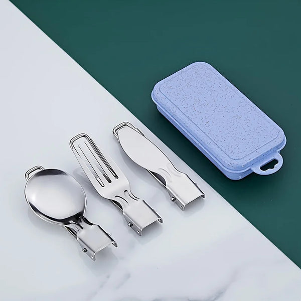 Portable Travel Cutlery Set – 304 Stainless Steel Foldable Knife, Fork & Spoon