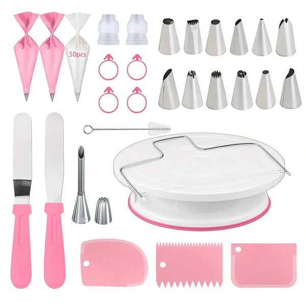 80-Piece Cake Decorating Set – Turntable, Piping Tips & Tools