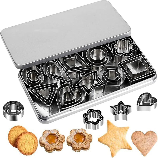 30-Piece Stainless Steel Cookie Cutter Set – Mini Shapes for Baking