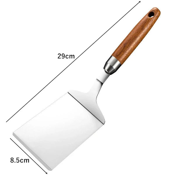 Stainless Steel Square Head Spatula – Wood Handle BBQ & Cooking Turner